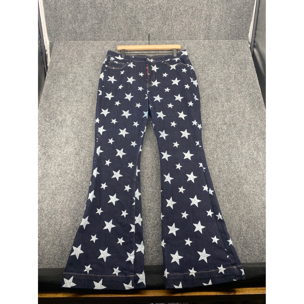 Judy Blue Star Print Flare Jeans Women 15/32 Dark Wash High Rise Patriotic Denim